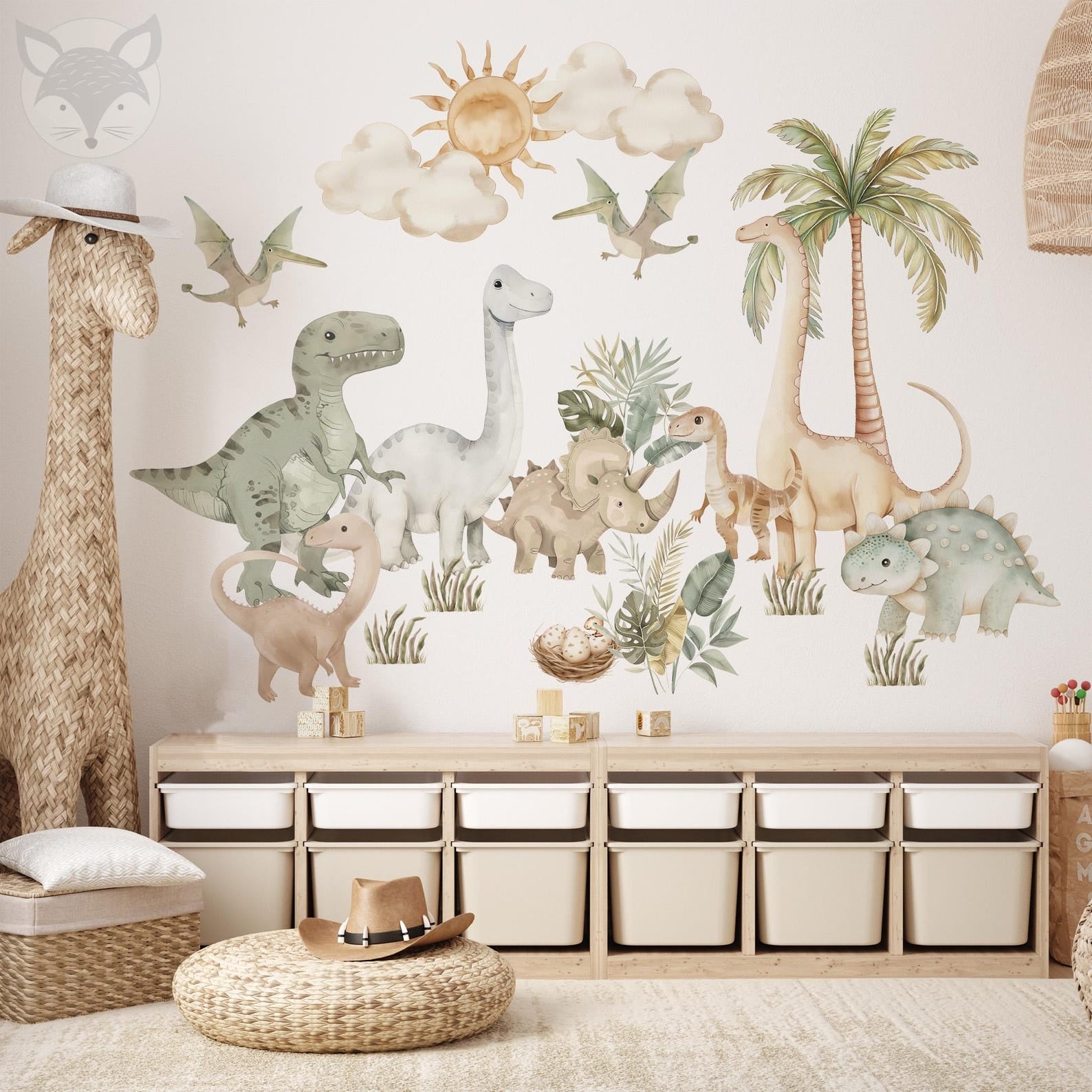Vinilos decorativos Adhesivos infantiles de pared de dinosaurios Acuarela