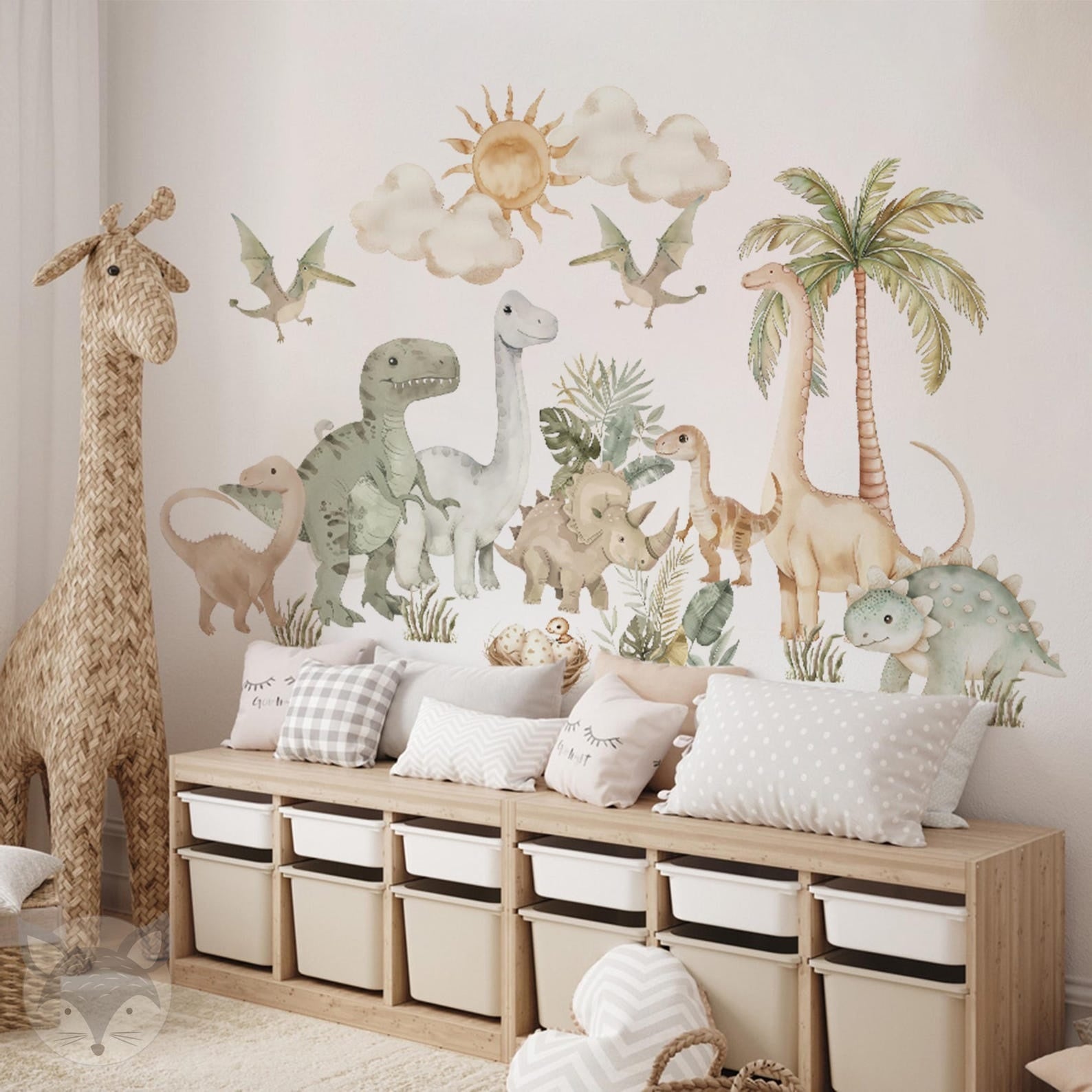 Vinilos decorativos Adhesivos infantiles de pared de dinosaurios Acuarela