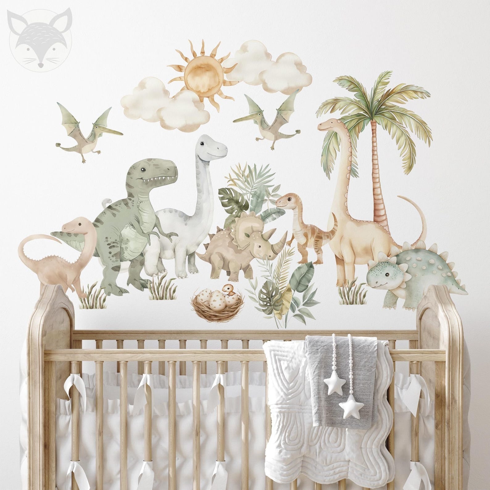 Vinilos decorativos Adhesivos infantiles de pared de dinosaurios Acuarela