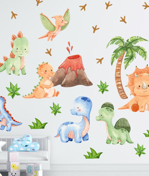 Vinilos decorativos Adhesivos infantiles de pared de dinosaurios Acuarela colorido