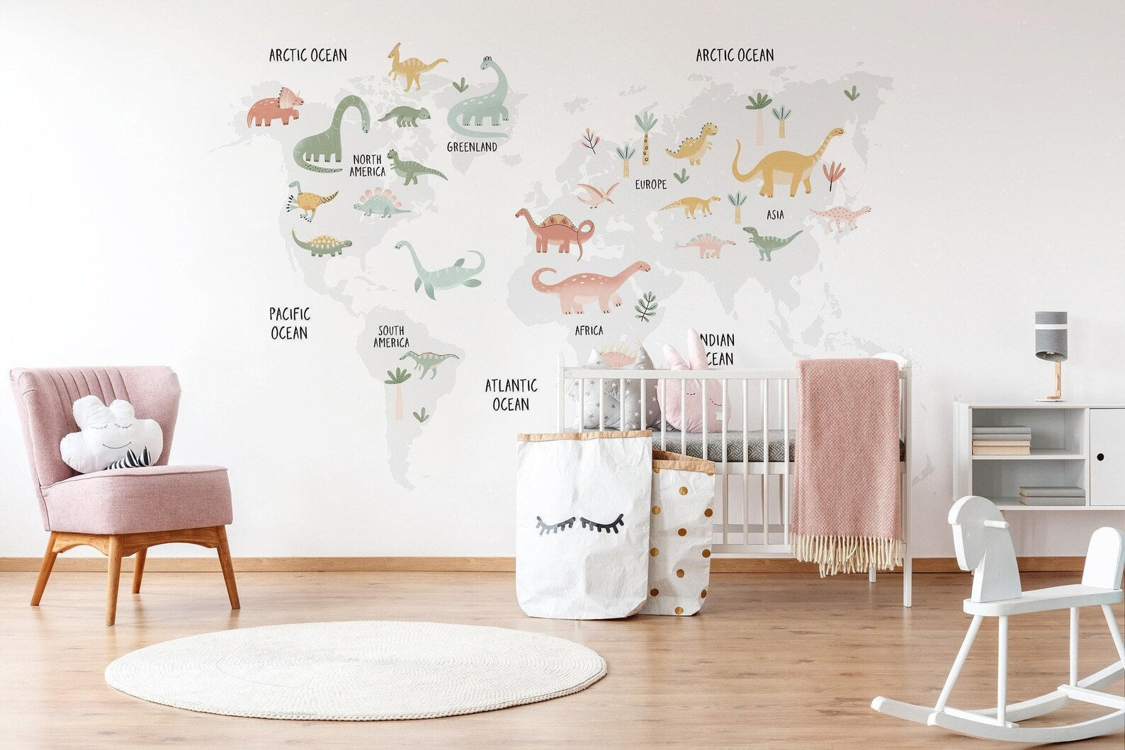 Vinilos decorativos Adhesivos infantiles de pared de dinosaurios mapa mundi jurásico