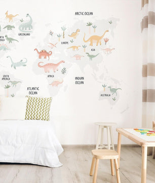 Vinilos decorativos Adhesivos infantiles de pared de dinosaurios mapa mundi jurásico