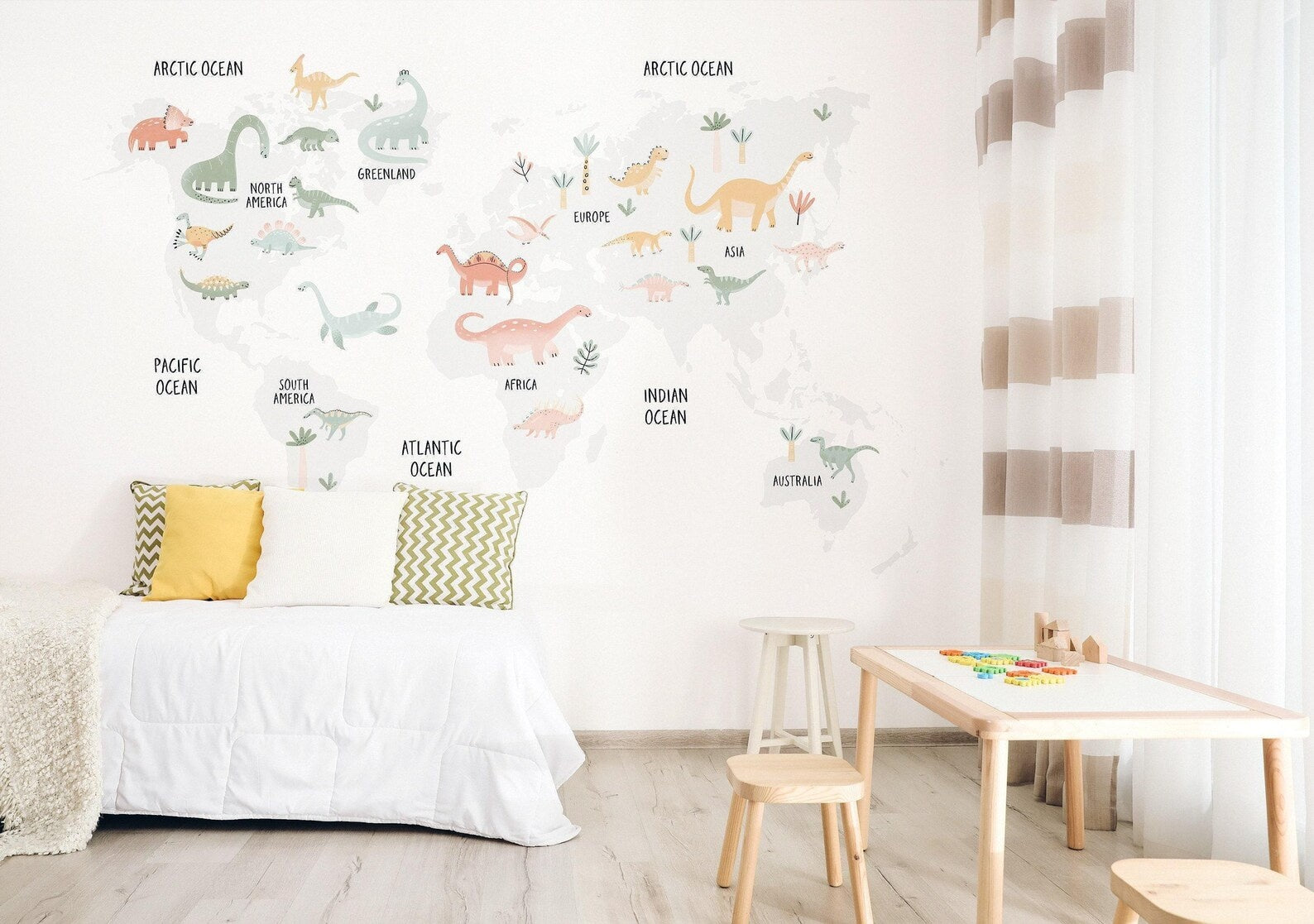Vinilos decorativos Adhesivos infantiles de pared de dinosaurios mapa mundi jurásico