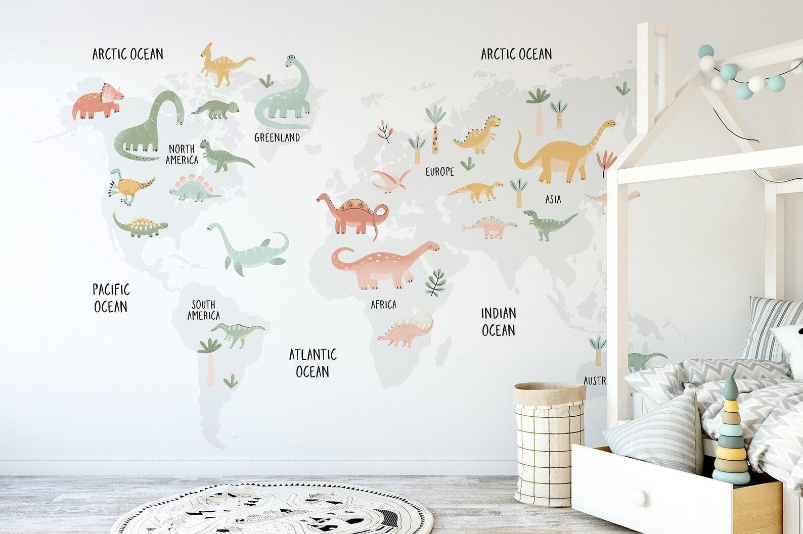 Vinilos decorativos Adhesivos infantiles de pared de dinosaurios mapa mundi jurásico