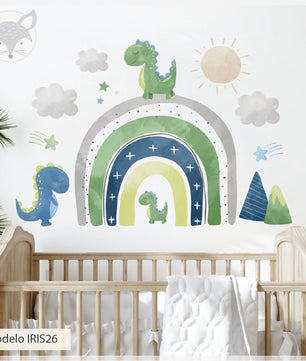 Vinilos decorativos Adhesivos infantiles de pared de dinosaurios arcoiris