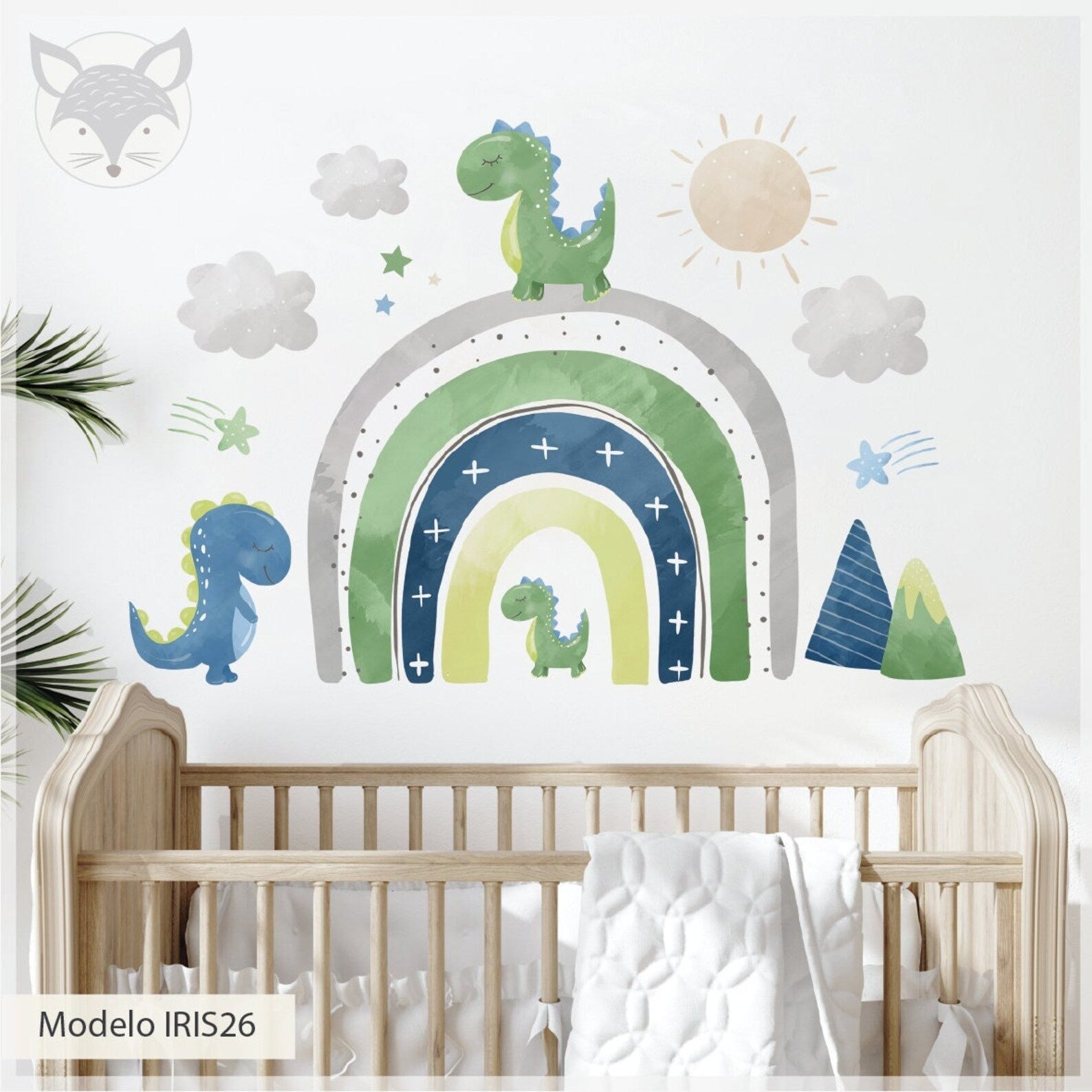 Vinilos decorativos Adhesivos infantiles de pared de dinosaurios arcoiris
