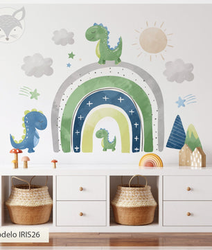 Vinilos decorativos Adhesivos infantiles de pared de dinosaurios arcoiris