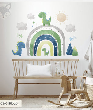 Vinilos decorativos Adhesivos infantiles de pared de dinosaurios arcoiris