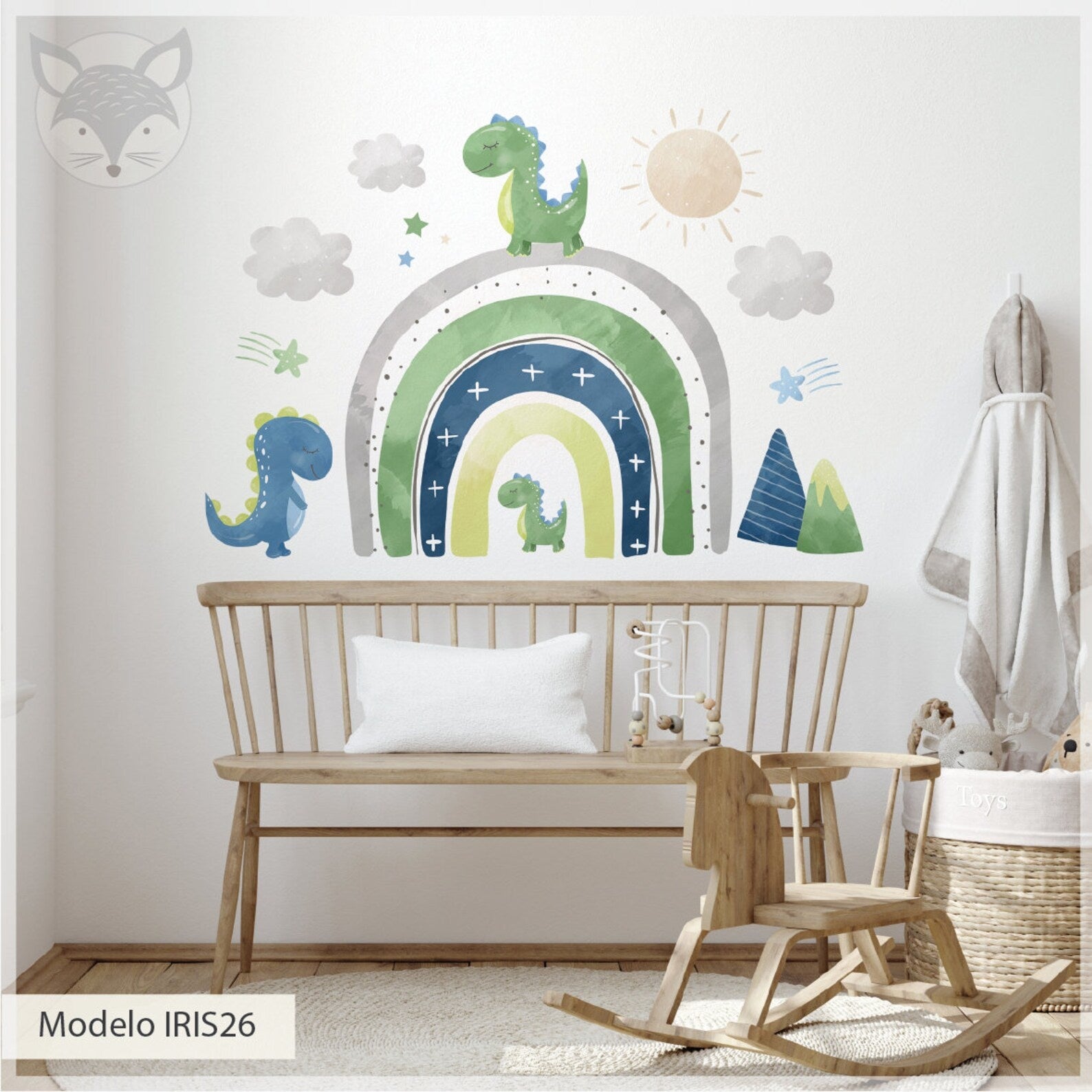 Vinilos decorativos Adhesivos infantiles de pared de dinosaurios arcoiris