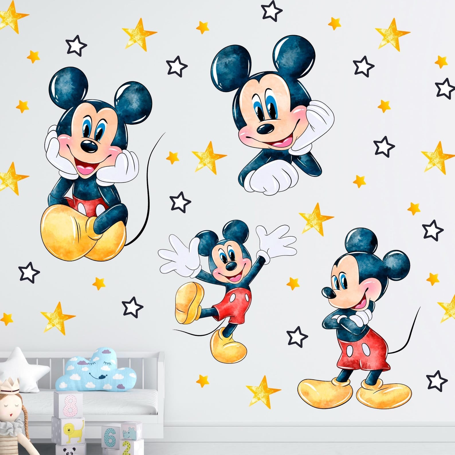 Vinilos decorativos Adhesivos infantiles de Pared mickey acuarela feliz
