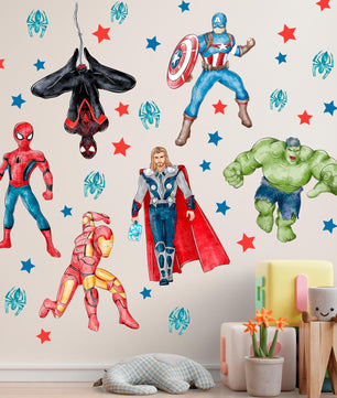Vinilos decorativos Adhesivos infantiles de pared superheroes acuarela