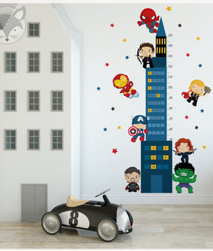 Medidor de altura infantil de superheroes niño vicales y numeros