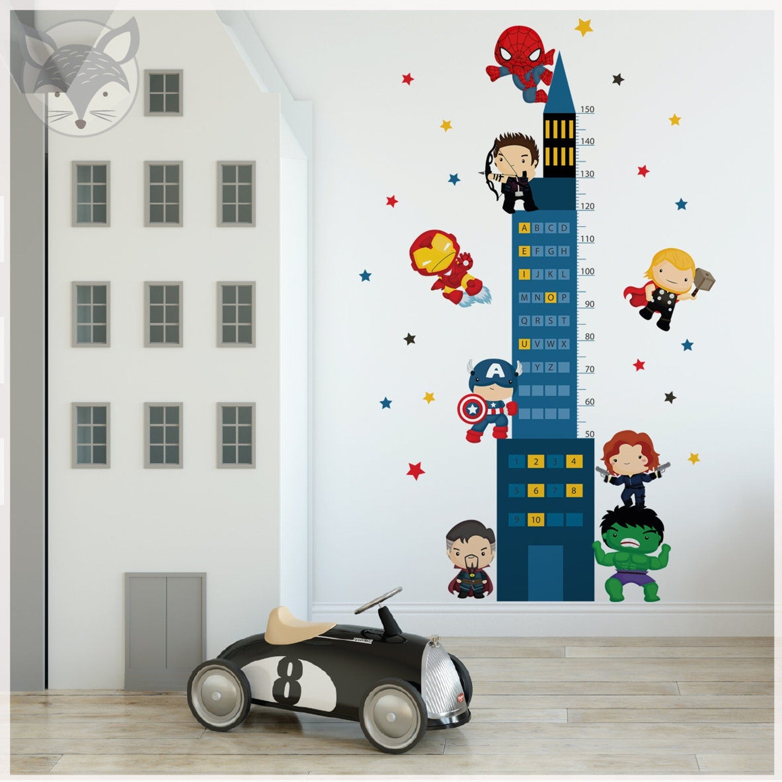 Medidor de altura infantil de superheroes niño vicales y numeros