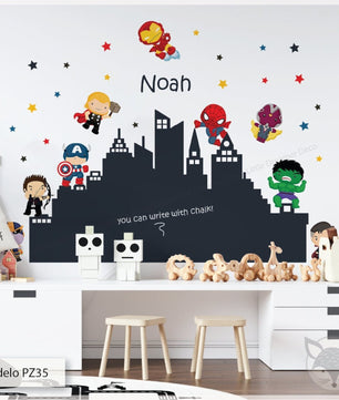 Vinilos decorativos Adhesivos infantiles de pared superheroes pizarra