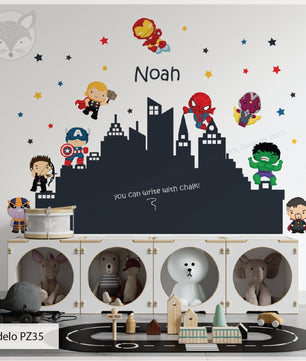 Vinilos decorativos Adhesivos infantiles de pared superheroes pizarra