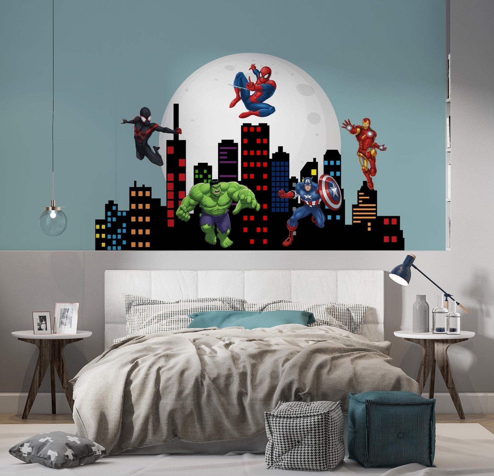 Vinilos decorativos Adhesivos infantiles de pared superheroes ciudad nocturna