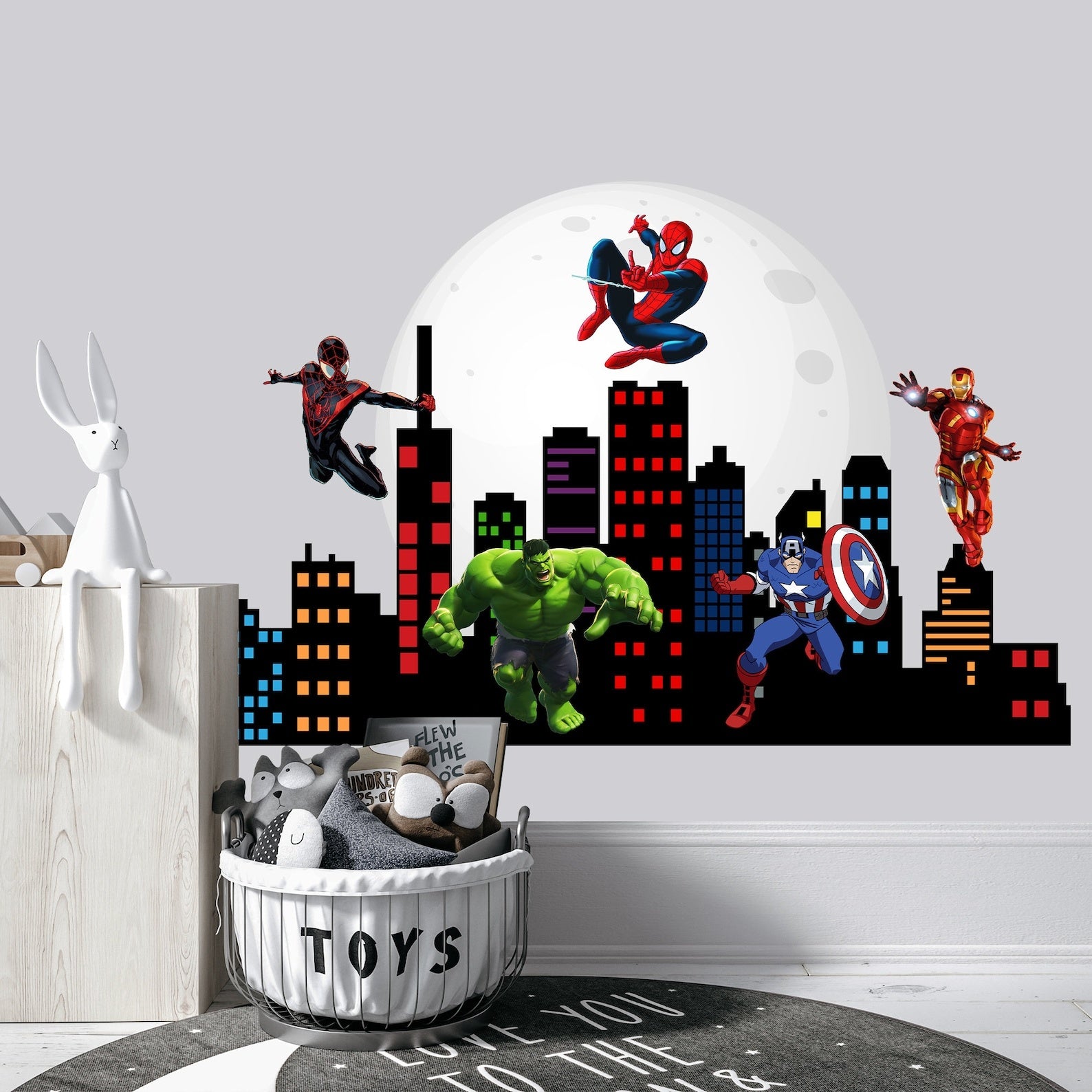Vinilos decorativos Adhesivos infantiles de pared superheroes ciudad nocturna