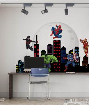 Vinilos decorativos Adhesivos infantiles de pared superheroes ciudad nocturna