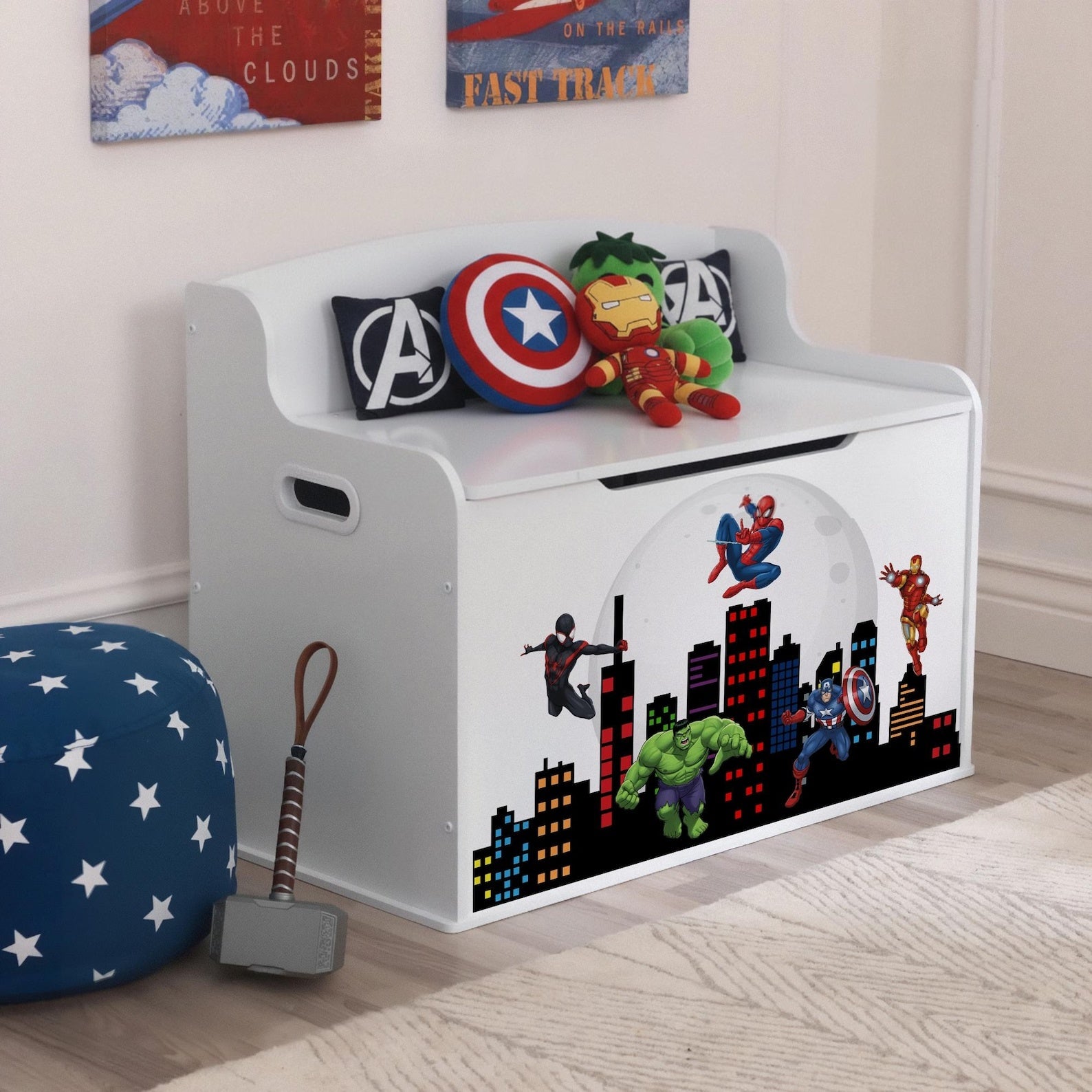 Vinilos decorativos Adhesivos infantiles de pared superheroes ciudad nocturna