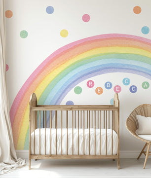 Vinilos decorativos Adhesivos infantiles de Pared arcoiris acuarela con sol y puntos
