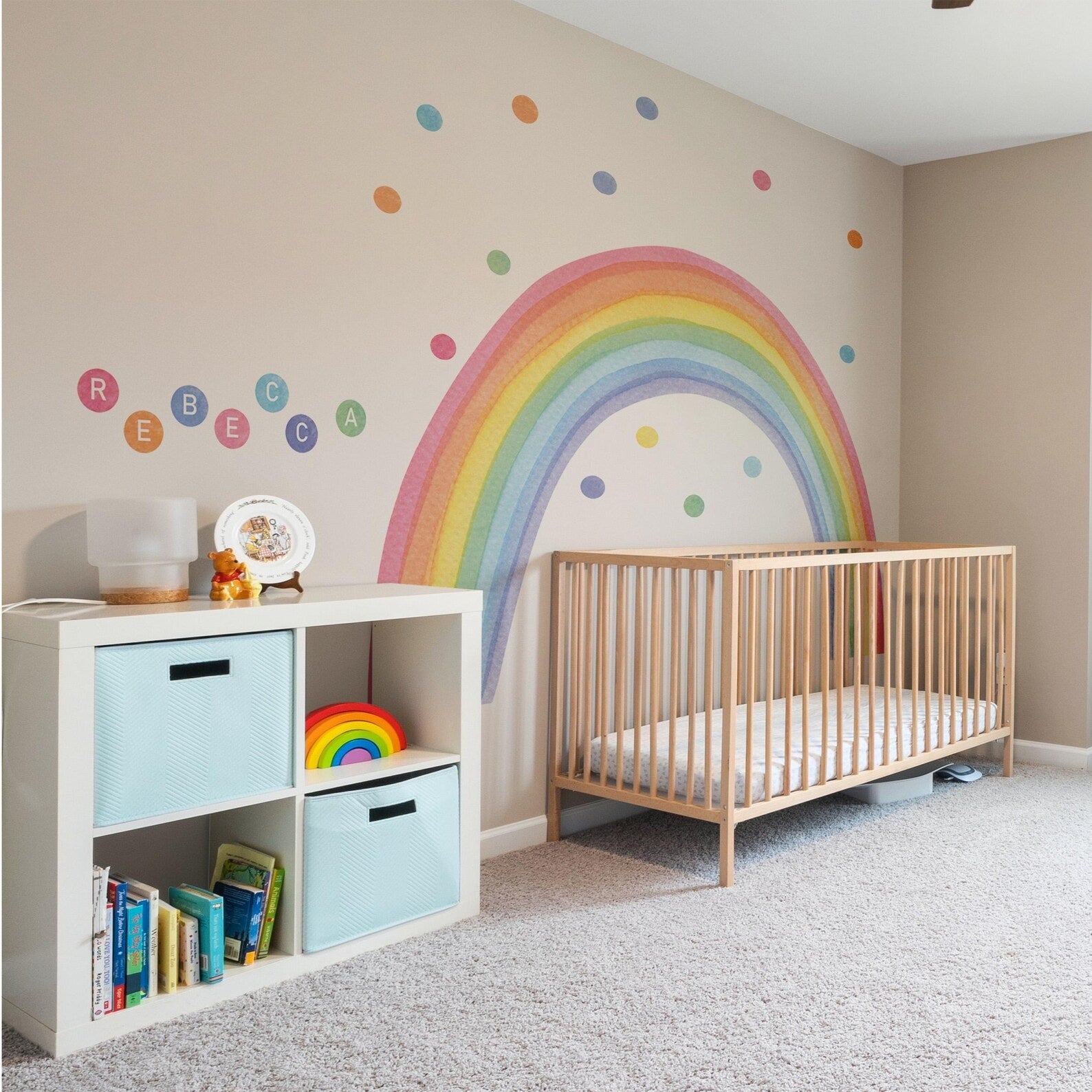 Vinilos decorativos Adhesivos infantiles de Pared arcoiris acuarela con sol y puntos