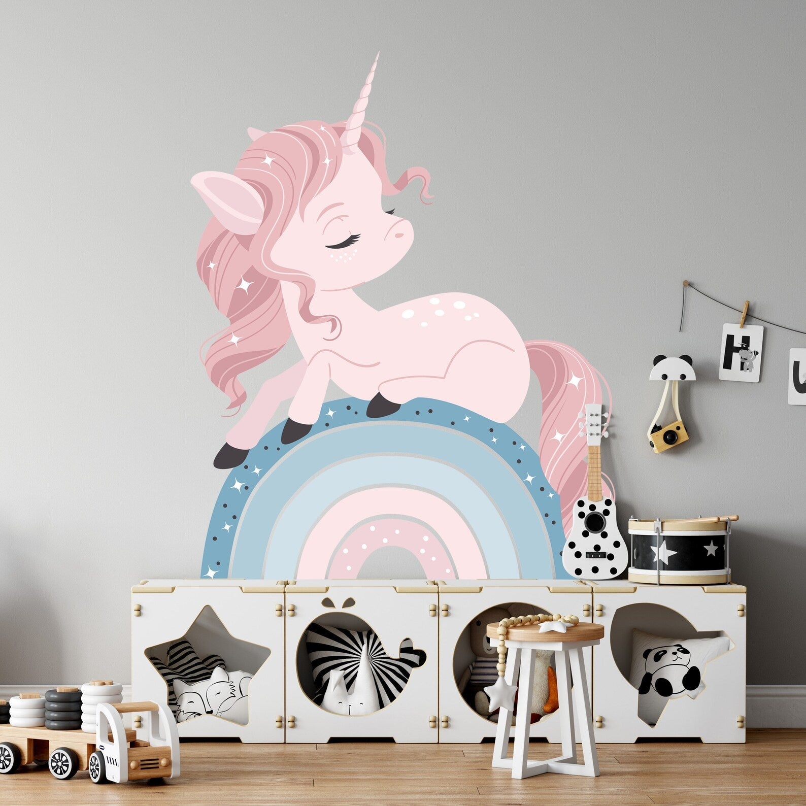Vinilos decorativos Adhesivos infantiles de Pared arcoiris con unicornio