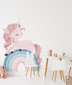 Vinilos decorativos Adhesivos infantiles de Pared arcoiris con unicornio
