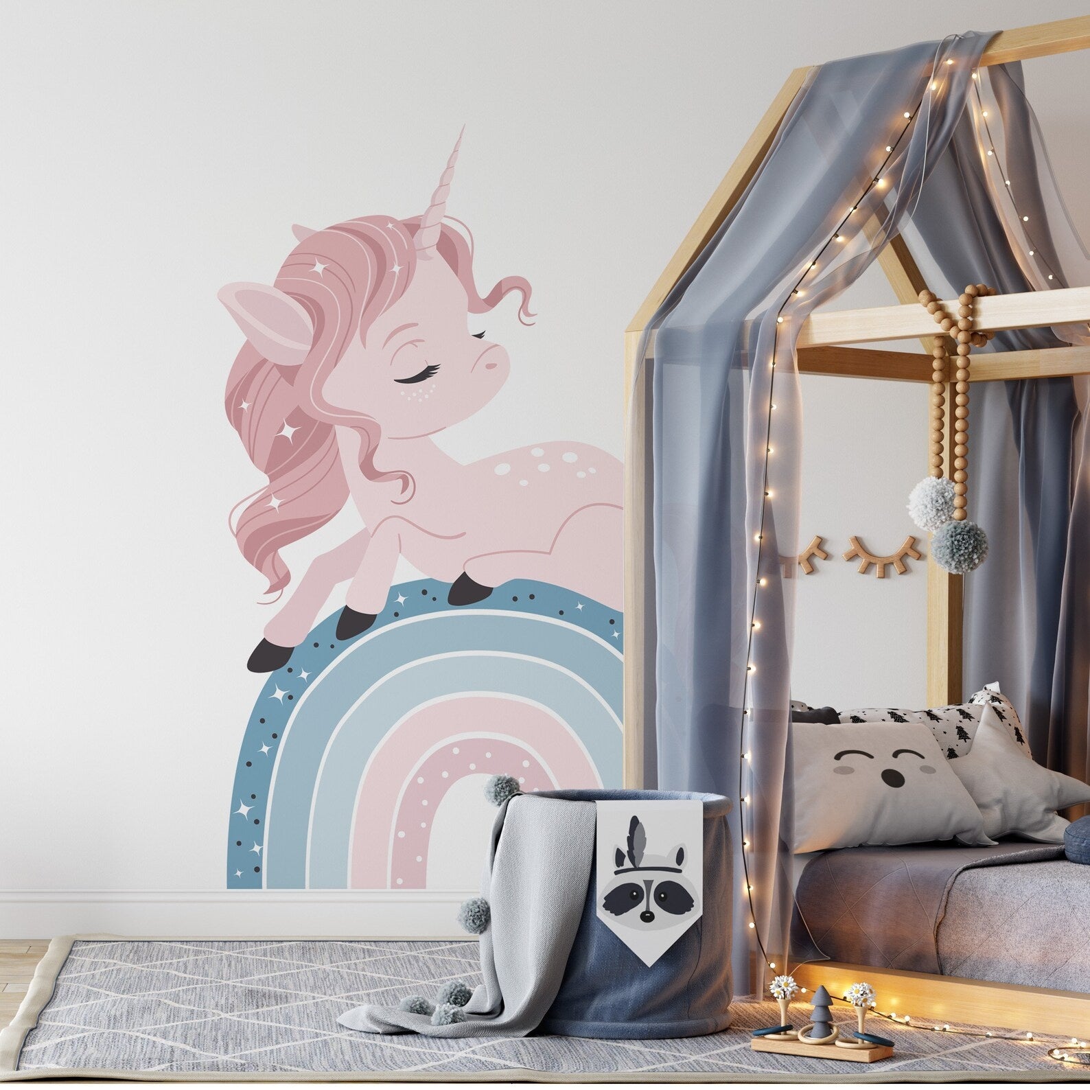 Vinilos decorativos Adhesivos infantiles de Pared arcoiris con unicornio