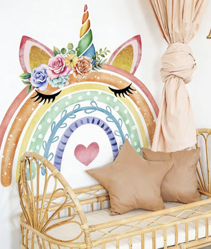 Vinilos decorativos Adhesivos infantiles de Pared arcoiris con rostro de unicornio