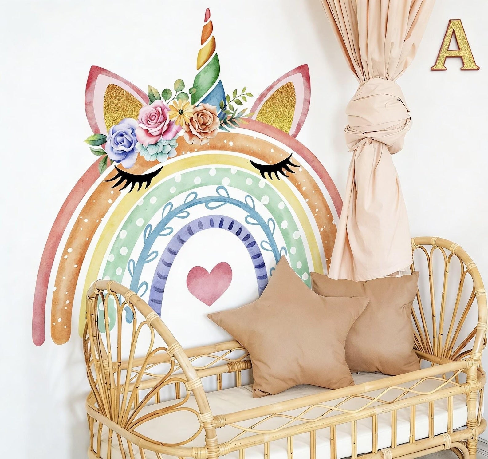 Vinilos decorativos Adhesivos infantiles de Pared arcoiris con rostro de unicornio