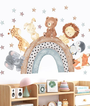 Vinilos decorativos Adhesivos infantiles de Pared arcoiris con animales acuarela