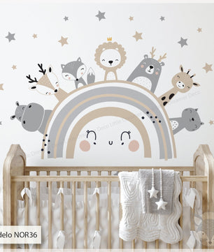 Vinilos decorativos Adhesivos infantiles de Pared arcoiris beige con animales