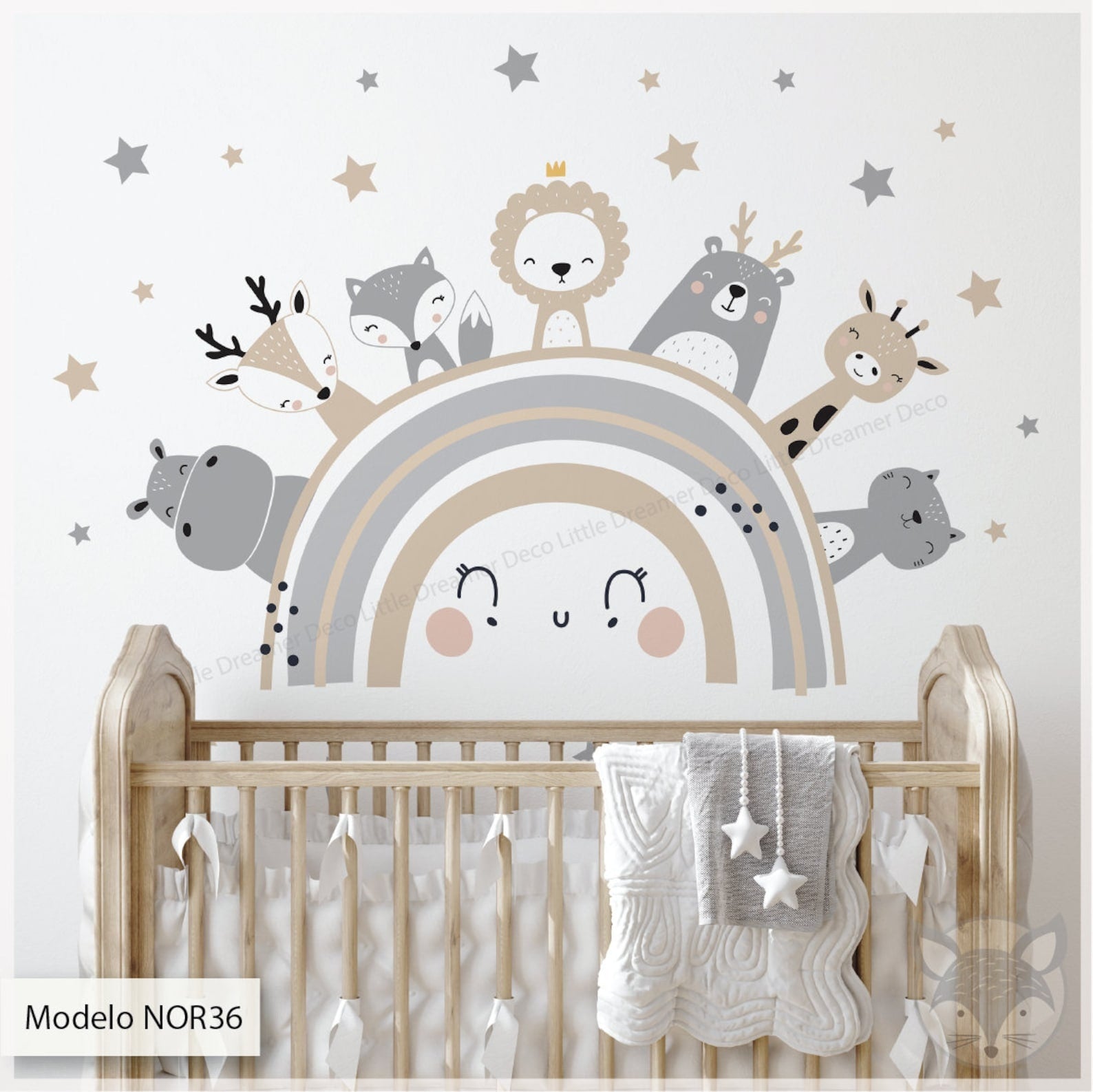Vinilos decorativos Adhesivos infantiles de Pared arcoiris beige con animales