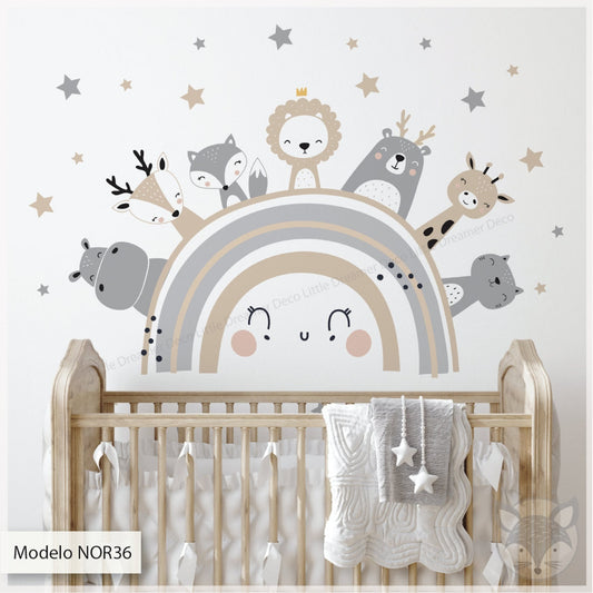 Vinilos decorativos Adhesivos infantiles de Pared arcoiris beige con animales