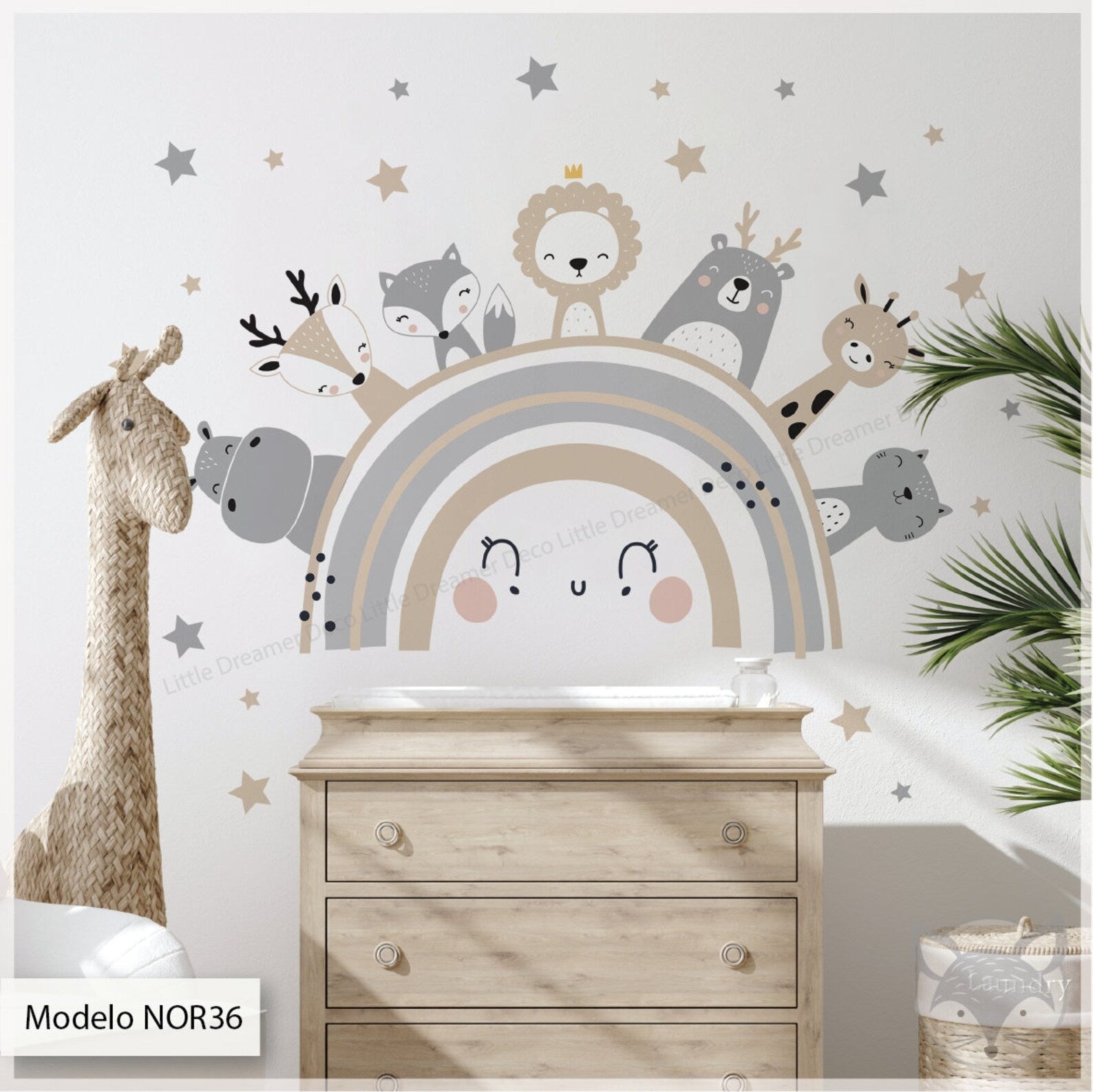 Vinilos decorativos Adhesivos infantiles de Pared arcoiris beige con animales
