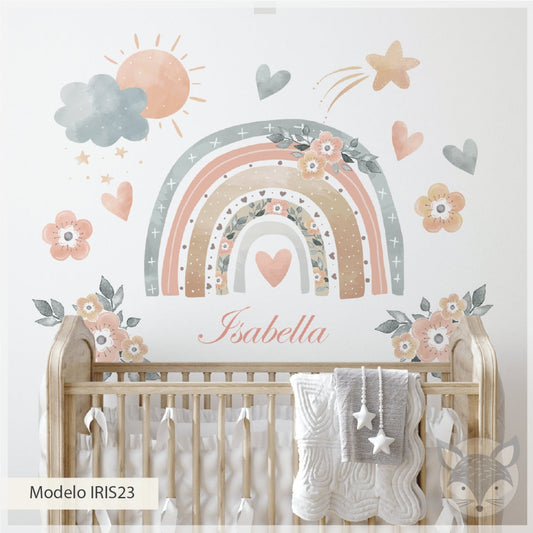 Vinilos decorativos Adhesivos infantiles de Pared arcoiris coloridos con flores