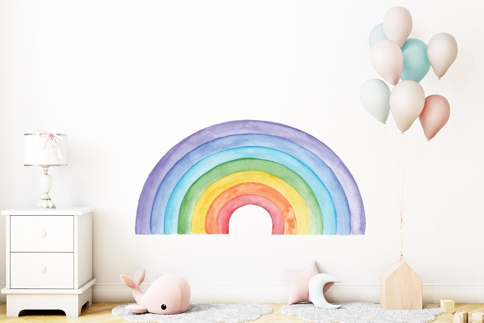 Vinilos decorativos Adhesivos infantiles de Pared arcoiris colorido acuarelado