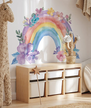 Vinilos decorativos Adhesivos infantiles de Pared arcoiris con flores de acuarela