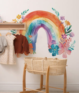 Vinilos decorativos Adhesivos infantiles de Pared arcoiris con flores de acuarela