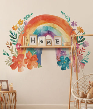 Vinilos decorativos Adhesivos infantiles de Pared arcoiris con flores de acuarela