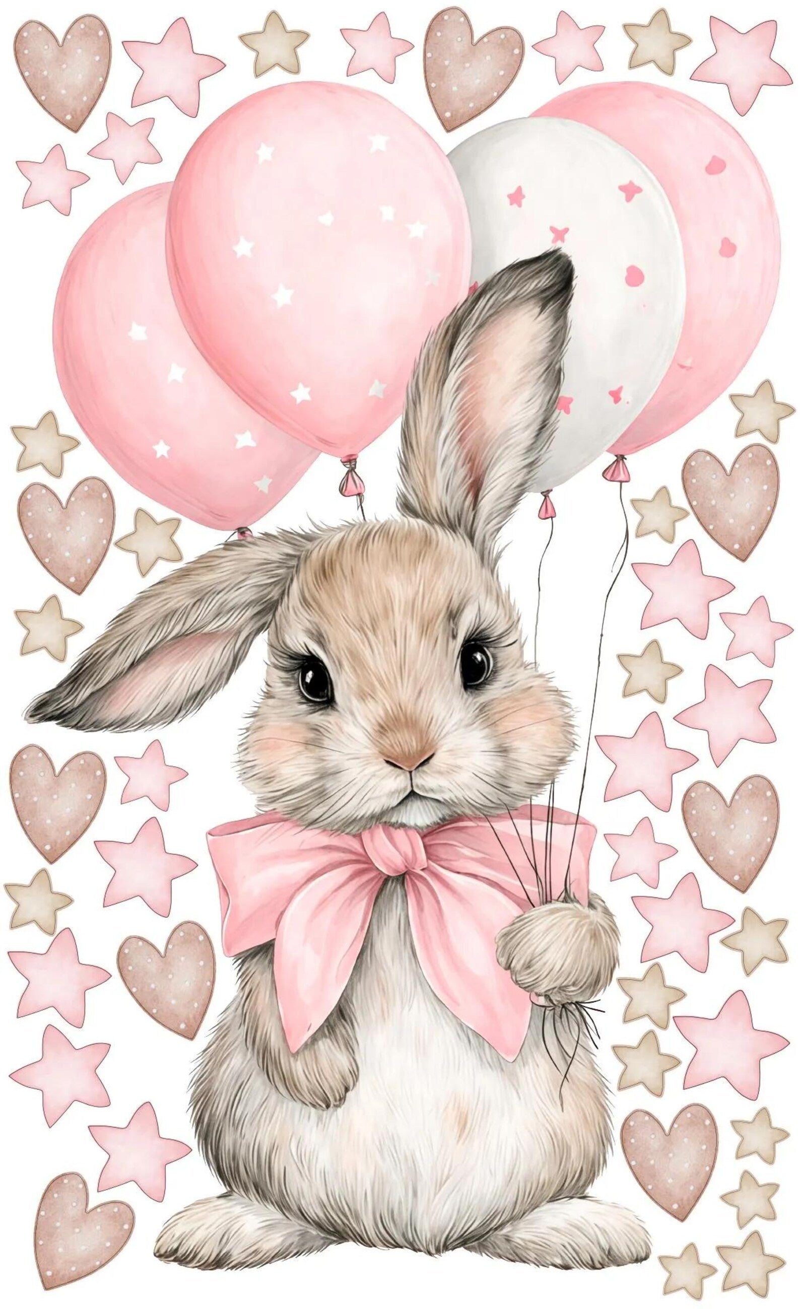 Vinilos decorativos Adhesivos infantiles de Pared Coneja con Globos estrellas y corazones