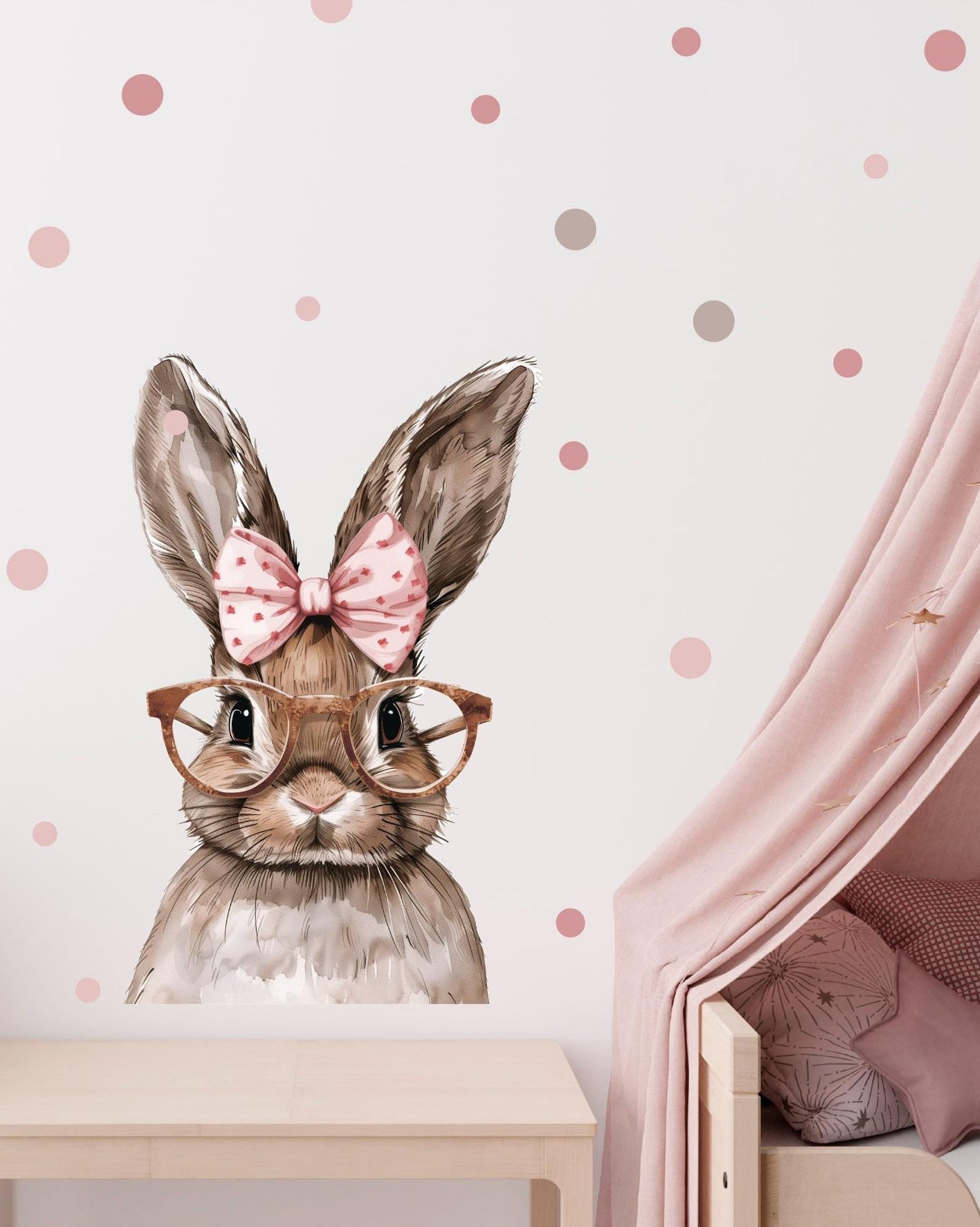 Vinilos decorativos Adhesivos infantiles de Pared Coneja con lazo y lentes