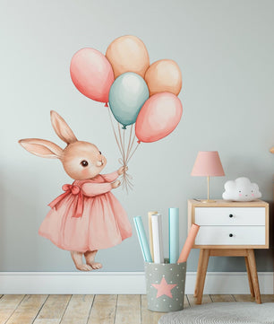 Vinilos decorativos Adhesivos infantiles de Pared Coneja con globos coloridos