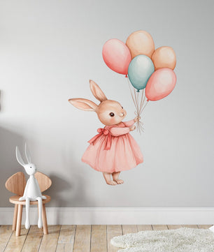 Vinilos decorativos Adhesivos infantiles de Pared Coneja con globos coloridos