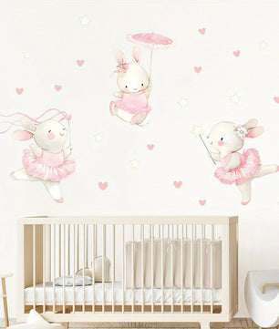 Vinilos decorativos Adhesivos infantiles de Pared Conejas bailarinas de ballet