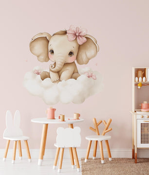Vinilos decorativos Adhesivos infantiles de Pared elefante Bebé rosado en nube