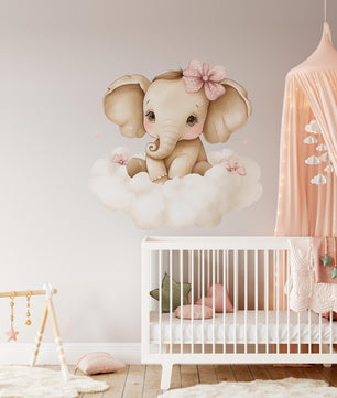 Vinilos decorativos Adhesivos infantiles de Pared elefante Bebé rosado en nube