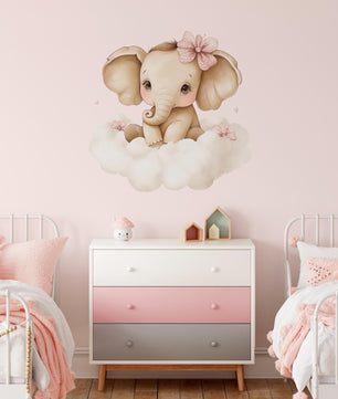 Vinilos decorativos Adhesivos infantiles de Pared elefante Bebé rosado en nube