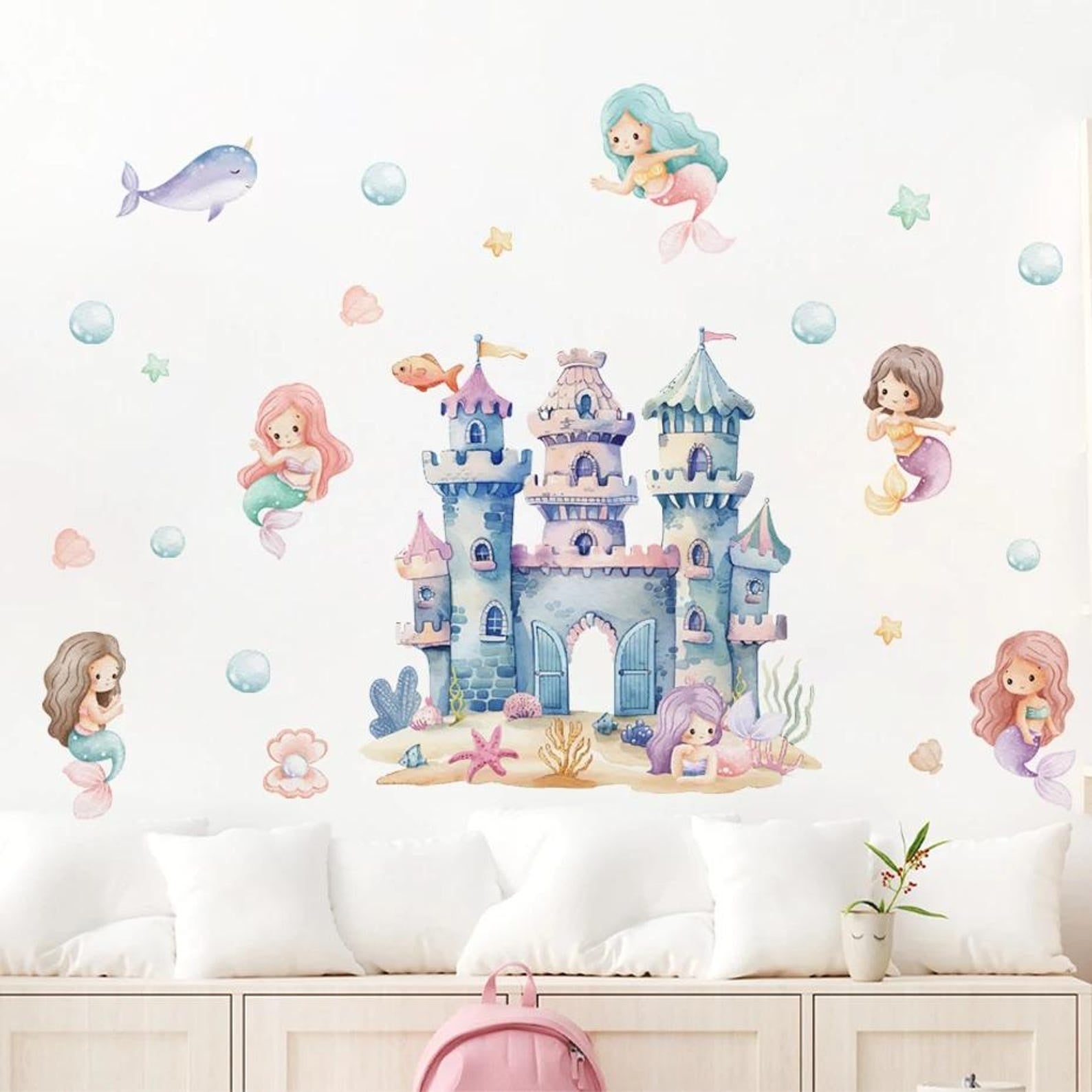 Vinilos decorativos Adhesivos infantiles de Pared princesas castillo marino
