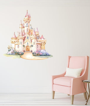 Vinilos decorativos Adhesivos infantiles de Pared princesas castillo con jardin acuarela